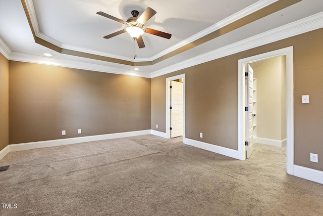 513 Goal Kick, Fuquay Varina, NC 27526 - carpeted empty room featuring a tray ceiling, a ceiling fan, crown molding, and recessed lighting