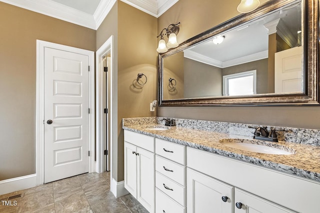 513 Goal Kick, Fuquay Varina, NC 27526 - bathroom featuring ornamental molding and double vanity