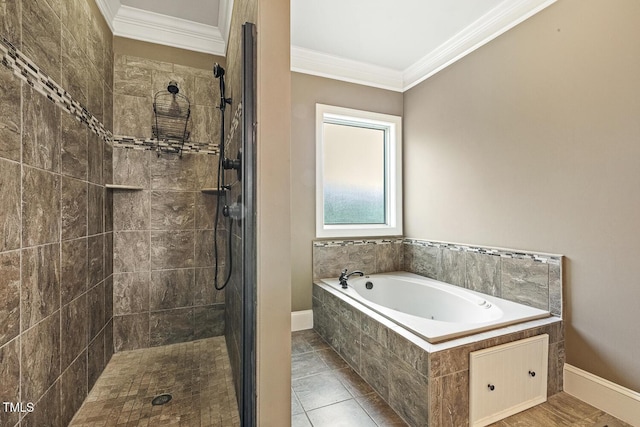 513 Goal Kick, Fuquay Varina, NC 27526 - full bath featuring crown molding, a garden tub, and a tile shower