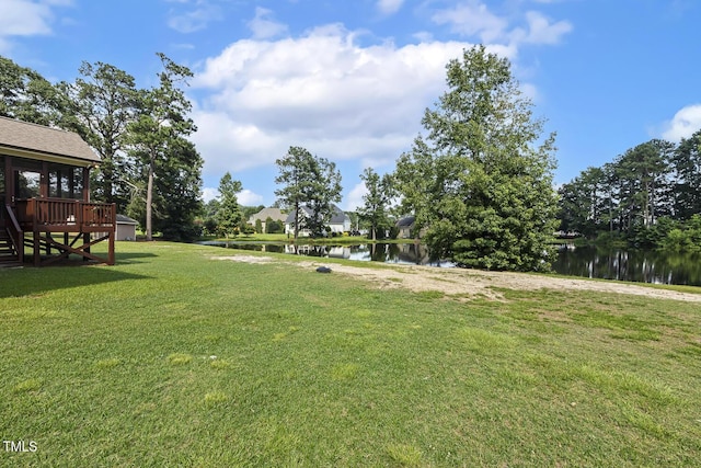 513 Goal Kick, Fuquay Varina, NC 27526 - view of green lawn featuring a deck with water view