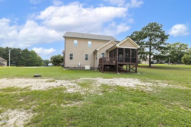 513 Goal Kick, Fuquay Varina, NC 27526 - back of property with a sunroom, crawl space, a yard, and stairway