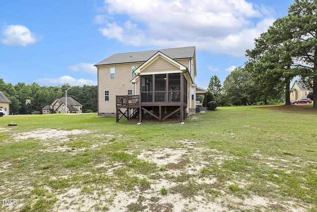 513 Goal Kick, Fuquay Varina, NC 27526 - rear view of house featuring a sunroom, a lawn, and crawl space