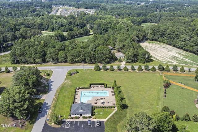 513 Goal Kick, Fuquay Varina, NC 27526 - aerial view of property's location with a pool and a forest
