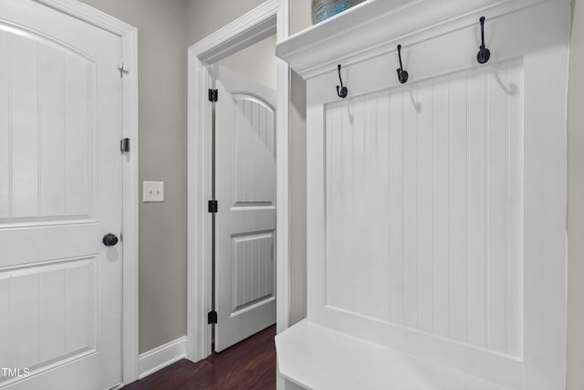 1313 Littlehills Dr, Apex, NC 27523 - mudroom featuring dark wood finished floors and baseboards