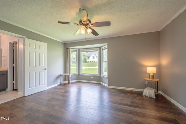 1309 Sweet Charm Ln, Knightdale, NC 27545 - unfurnished bedroom with a textured ceiling, hardwood / wood-style flooring, ornamental molding, and ceiling fan