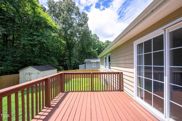 1309 Sweet Charm Ln, Knightdale, NC 27545 - wooden terrace featuring a storage shed and a fenced backyard