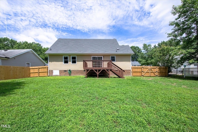 1309 Sweet Charm Ln, Knightdale, NC 27545 - rear view of property with a wooden deck, a fenced backyard, and stairs