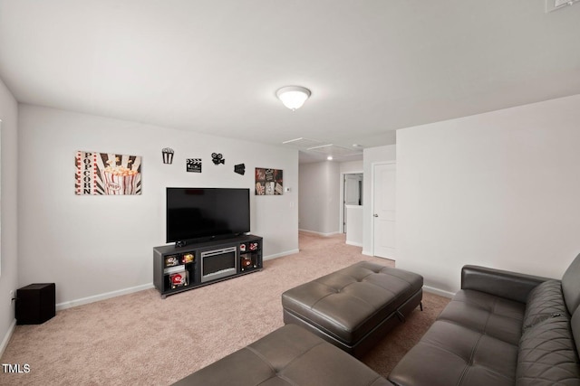 10 Forest Brook Way, Clayton, NC 27520 - living area featuring carpet flooring, baseboards, and attic access