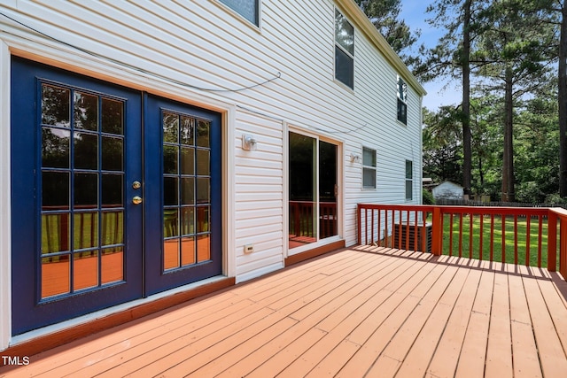 104 Benedict Ln, Raleigh, NC 27614 - wooden deck with french doors