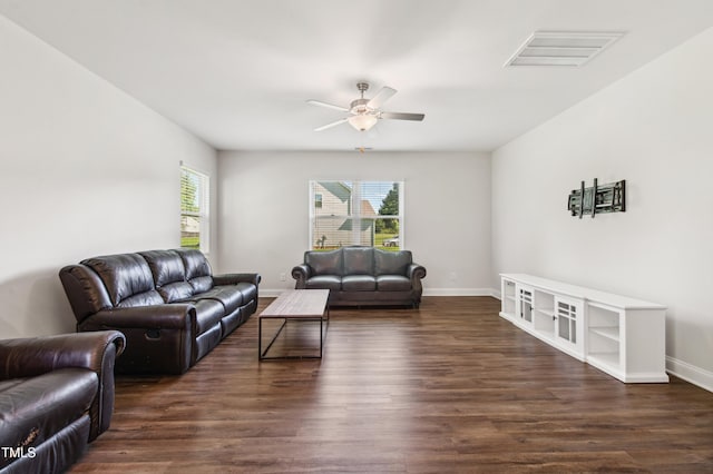 933 Weatherby Ln, Creedmoor, NC 27522 - living area featuring ceiling fan and dark wood finished floors