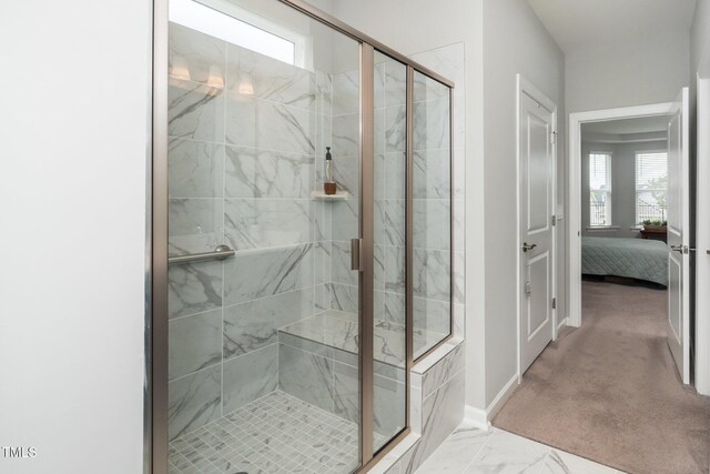 512 Courtship Cv, Durham, NC 27703 - bathroom with a marble finish shower, ensuite bath, and marble finish floors