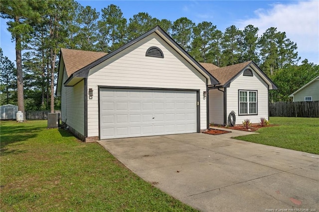 306 Longleaf Pines Dr, Raeford, NC 28376 - single story home featuring central AC unit, a garage, concrete driveway, and a shingled roof