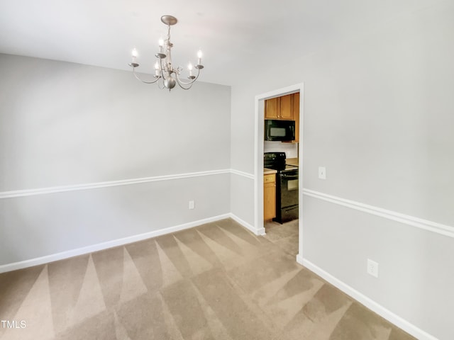 735 Sycamore Springs Dr, Fuquay Varina, NC 27526 - unfurnished room featuring a chandelier, baseboards, and light carpet