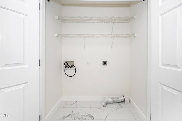 2001 Turtle Point Dr, Raleigh, NC 27604 - laundry room featuring electric dryer hookup, light marble finish floors, and washer hookup