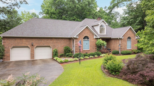 414 Bakewell Ct, Wake Forest, NC 27587 - view of front facade featuring brick siding, concrete driveway, a chimney, and a shingled roof