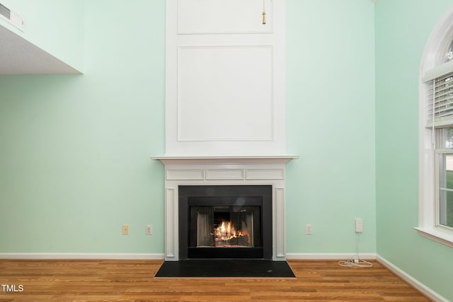 5006 Silhouette Dr, Durham, NC 27713 - detailed view of wood finished floors, a fireplace with flush hearth, and baseboards