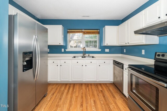5006 Silhouette Dr, Durham, NC 27713 - kitchen with stainless steel appliances, a sink, light wood-style floors, light countertops, and under cabinet range hood