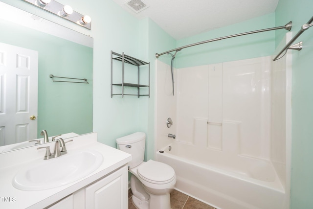 5006 Silhouette Dr, Durham, NC 27713 - bathroom featuring toilet, vanity, shower / bath combination, and tile patterned flooring