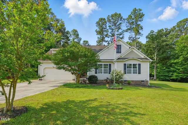153 Hickory Nut Dr, Smithfield, NC 27577 - view of front of house with driveway, an attached garage, a front lawn, and crawl space