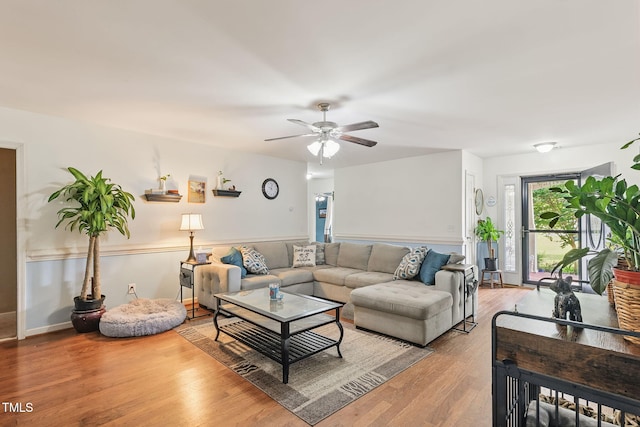 153 Hickory Nut Dr, Smithfield, NC 27577 - living room featuring ceiling fan and light wood-style floors