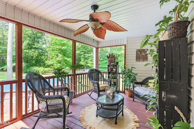 153 Hickory Nut Dr, Smithfield, NC 27577 - sunroom with ceiling fan and plenty of natural light