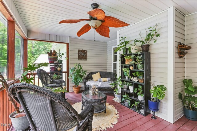 153 Hickory Nut Dr, Smithfield, NC 27577 - wooden deck featuring a ceiling fan and an outdoor living space