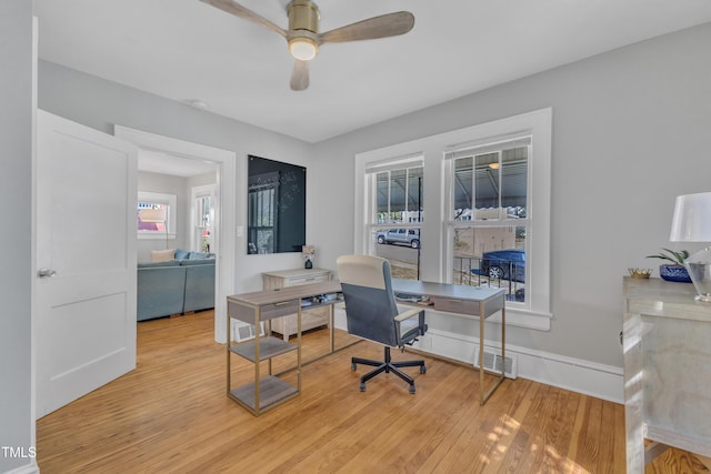 602 Dunbar St, Durham, NC 27701 - office space featuring a ceiling fan, light wood-style floors, and baseboards