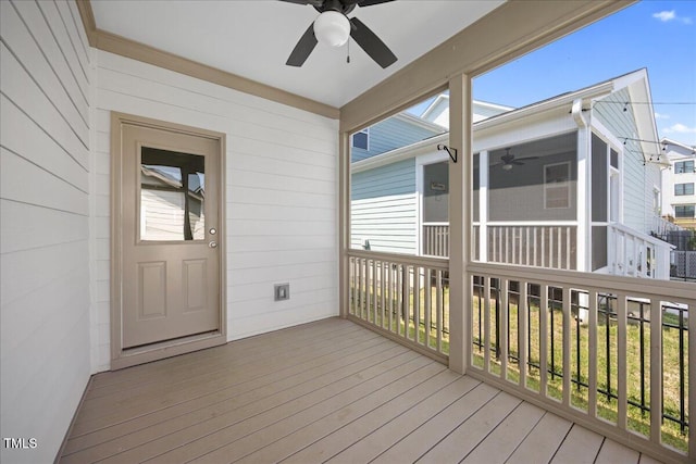 212 Aubey Ln, Wake Forest, NC 27587 - wooden terrace featuring a ceiling fan and a sunroom