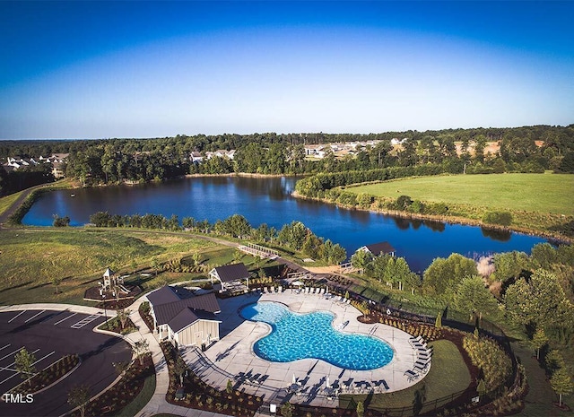 212 Aubey Ln, Wake Forest, NC 27587 - aerial view of property's location featuring a nearby body of water and a pool