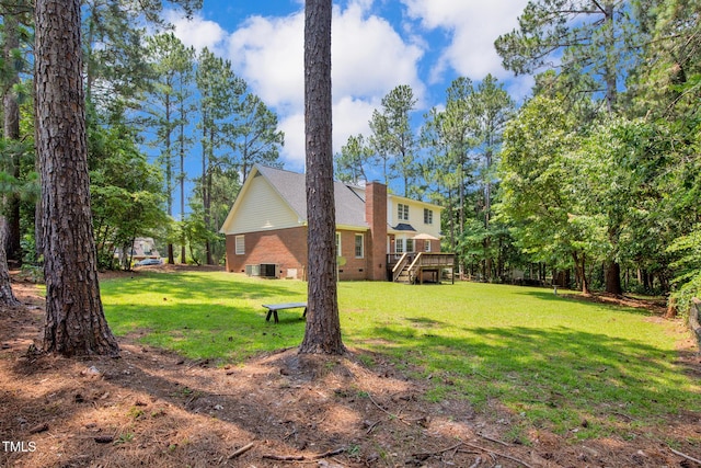 7832 Shuttle Rd, Fayetteville, NC 28311 - view of green lawn with stairs and a deck