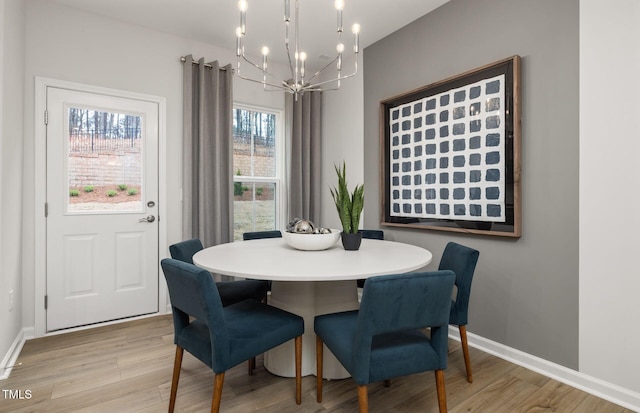 4028 Kidd Pl, Durham, NC 27703 - dining room featuring a chandelier, light wood-style flooring, and baseboards