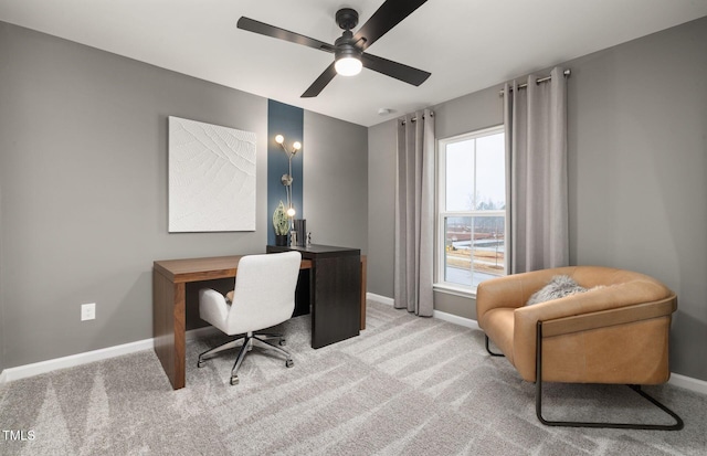 4028 Kidd Pl, Durham, NC 27703 - office space with a ceiling fan, baseboards, and light carpet