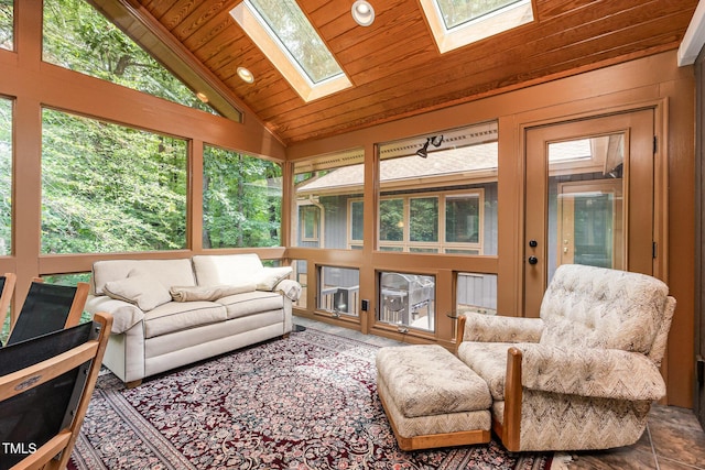 6 Womble Cir, Durham, NC 27705 - sunroom with a skylight, vaulted ceiling, plenty of natural light, and outdoor lounge area