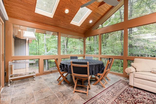 6 Womble Cir, Durham, NC 27705 - sunroom with wood ceiling, outdoor dining space, a skylight, high vaulted ceiling, and recessed lighting