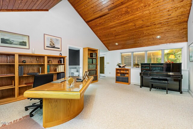 6 Womble Cir, Durham, NC 27705 - office area with wood ceiling, carpet floors, and high vaulted ceiling