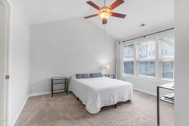412 Heritage Village Ln, Apex, NC 27502 - bedroom with carpet flooring, baseboards, ceiling fan, and high vaulted ceiling