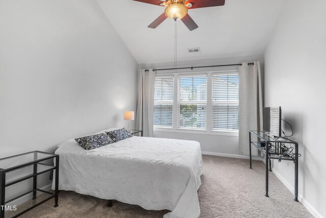 412 Heritage Village Ln, Apex, NC 27502 - bedroom featuring carpet floors, baseboards, vaulted ceiling, and a ceiling fan