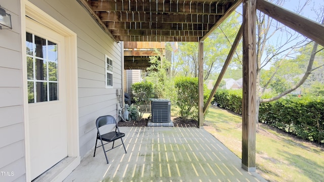 106 Gallent Hedge Trl, Apex, NC 27539 - wooden deck with cooling unit, a patio area, and a yard