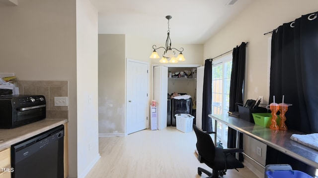 106 Gallent Hedge Trl, Apex, NC 27539 - office space with light wood-style flooring, a chandelier, and baseboards