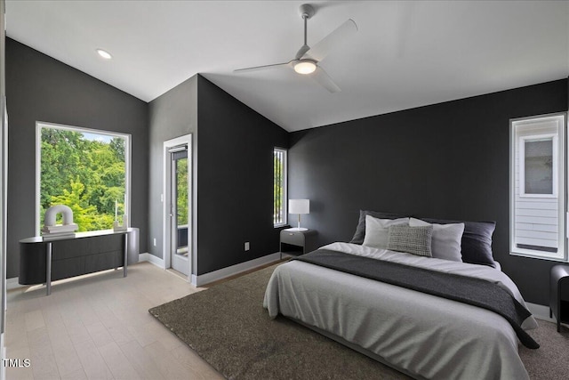 2225 Millbank Village Ct Unit 101, Raleigh, NC 27610 - bedroom featuring baseboards, ceiling fan, wood finished floors, recessed lighting, and high vaulted ceiling