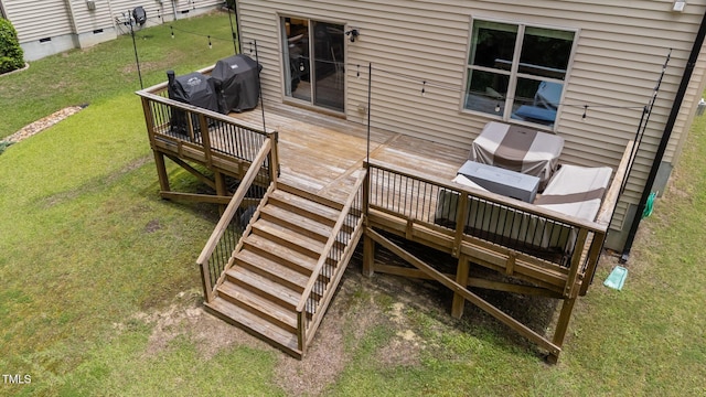 205 Willow Weald Ct, Fuquay Varina, NC 27526 - deck with a lawn, stairway, and area for grilling