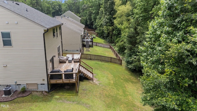 205 Willow Weald Ct, Fuquay Varina, NC 27526 - view of yard featuring a wooden deck, stairs, and central AC unit