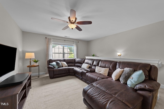 205 Willow Weald Ct, Fuquay Varina, NC 27526 - living area featuring light colored carpet, ceiling fan, and baseboards