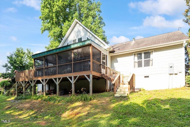 3298 Oakridge Dr Unit A, Graham, NC 27253 - rear view of house featuring a sunroom, stairway, and a yard