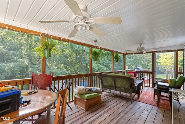 3298 Oakridge Dr Unit A, Graham, NC 27253 - sunroom / solarium with an outdoor living space, ceiling fan, and outdoor dining area