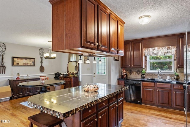 3298 Oakridge Dr Unit A, Graham, NC 27253 - kitchen featuring dishwasher, a sink, a textured ceiling, light wood-style flooring, and tasteful backsplash