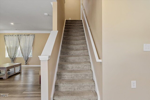1004 Bridgewater Dr, Durham, NC 27704 - staircase featuring recessed lighting, baseboards, and wood finished floors