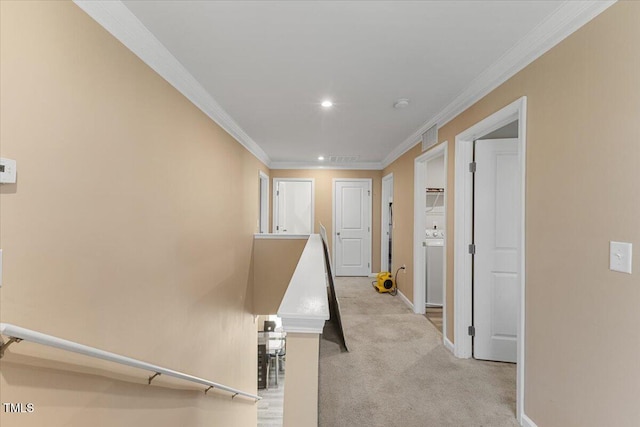 1004 Bridgewater Dr, Durham, NC 27704 - corridor with recessed lighting, baseboards, light colored carpet, and ornamental molding