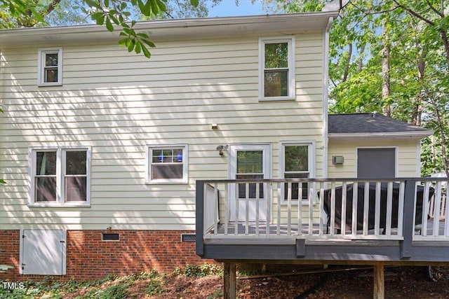 1 Old Towne Pl, Durham, NC 27713 - rear view of house with a wooden deck and crawl space