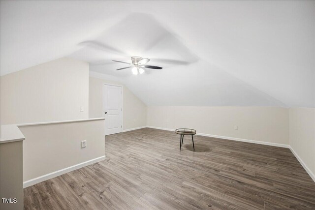 2725 Rosedale Ave, Raleigh, NC 27607 - bonus room featuring a ceiling fan, lofted ceiling, wood finished floors, and baseboards